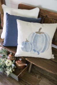 CottonStem.com farmhouse blue pumpkin pillow fall decor