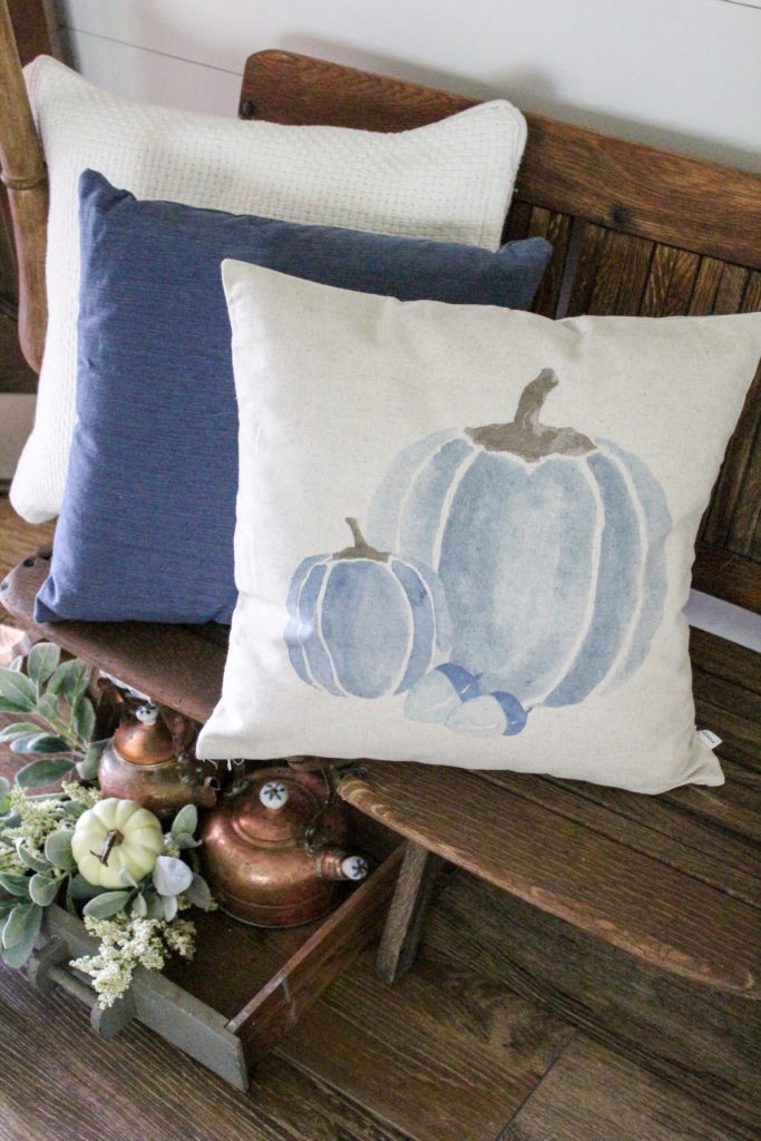 CottonStem.com farmhouse blue pumpkin pillow fall decor