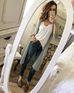 CottonStem.com long cardigan with skinnies fall mom outfit
