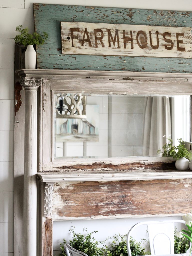 CottonStem.com vintage farmhouse finds cottage decor antique fireplace mantel chippy paint