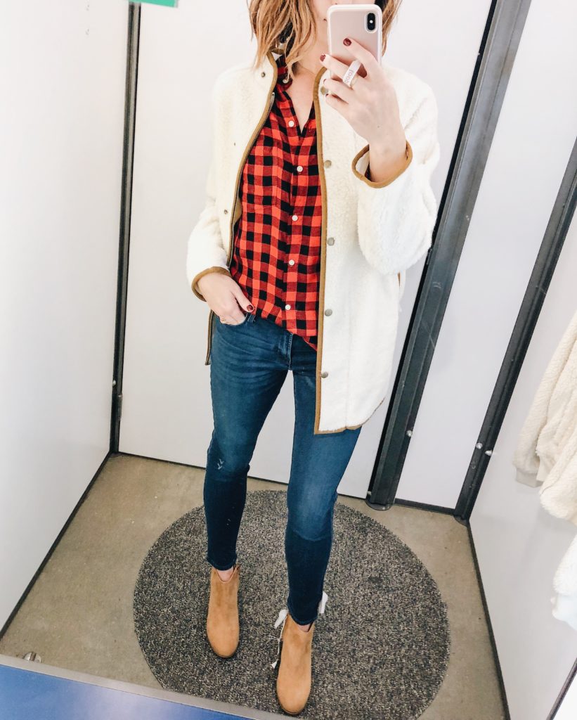 Cottonstem.com fall outfit inspo with old navy sherpa jacket