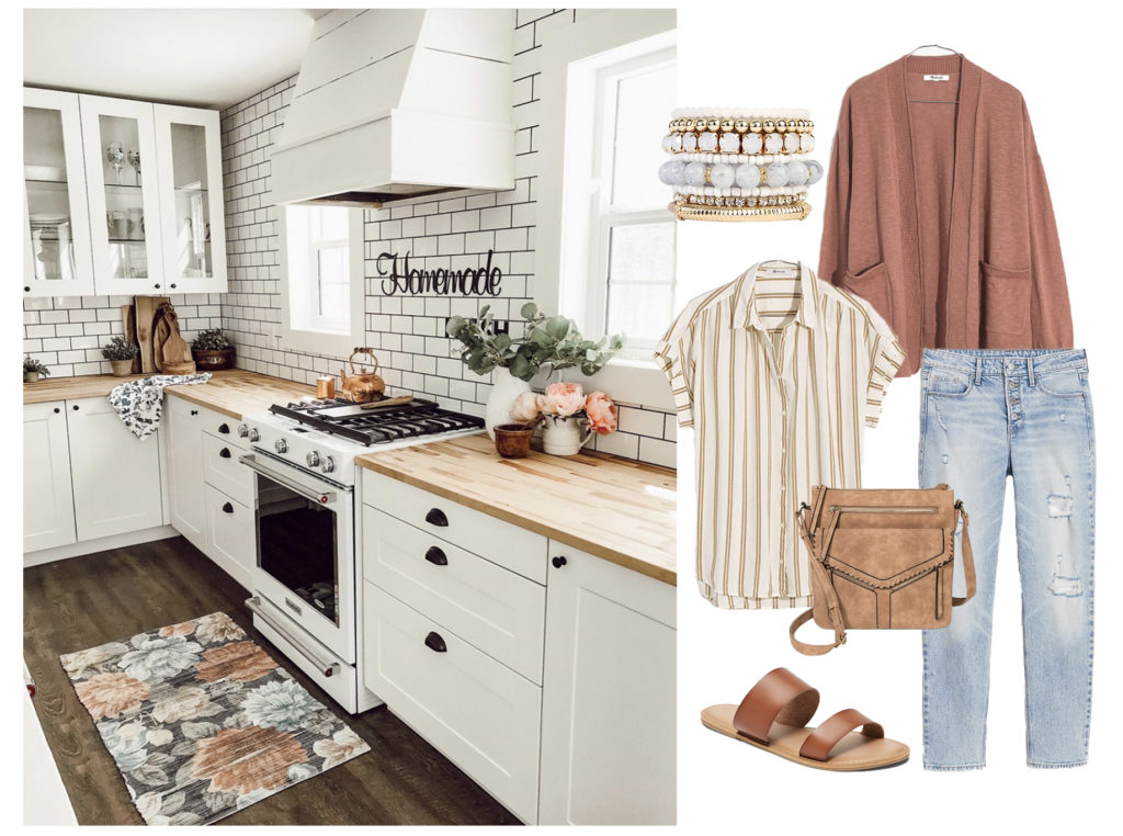neutral outfit for mom stripe button down cardigan and distressed denim momify homes turned into outfits for mom