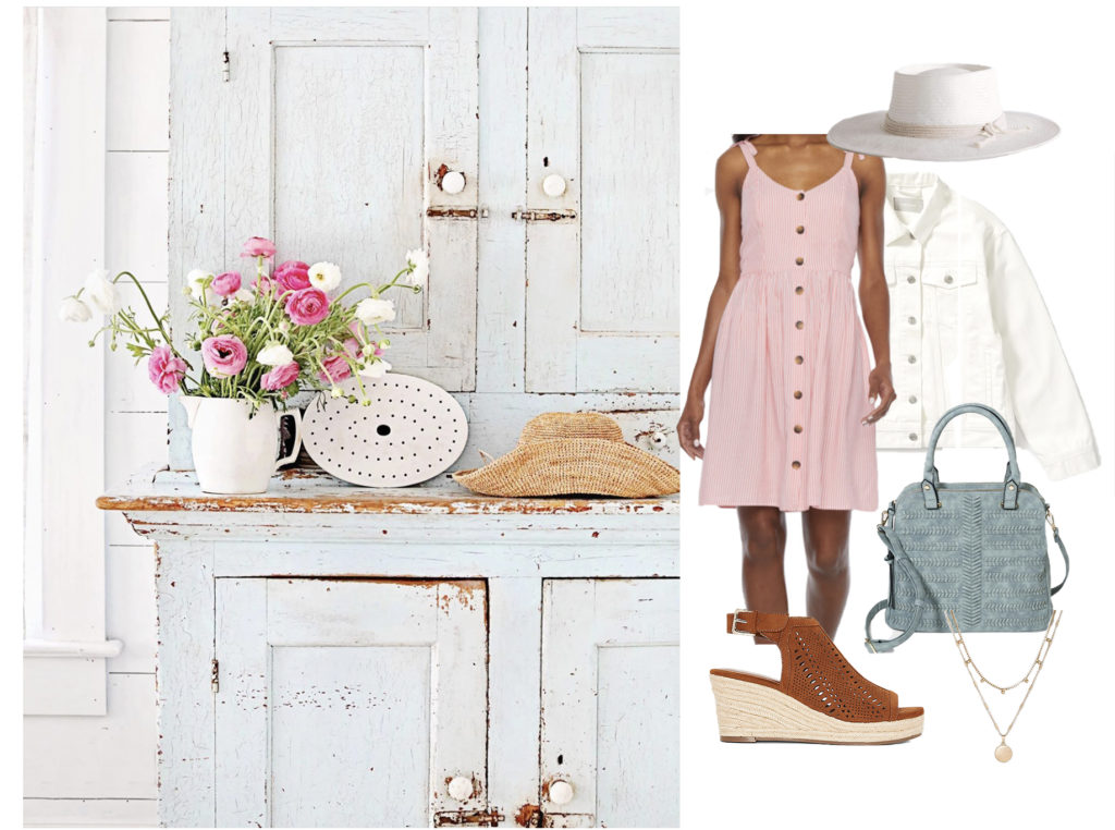 pastel pink button front dress white denim jacket outfit for mom style beautiful homes turned into outfits for mom